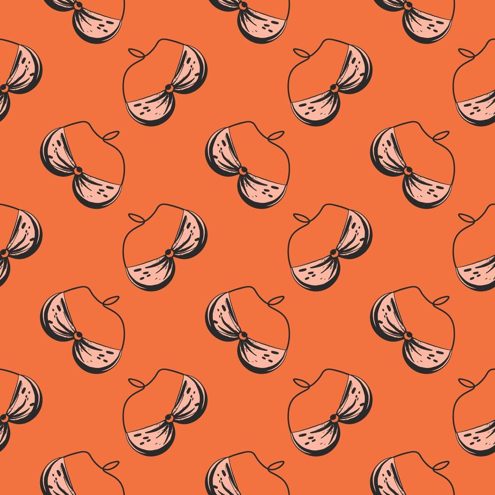 Pink bra,seamless pattern on orange background. vector