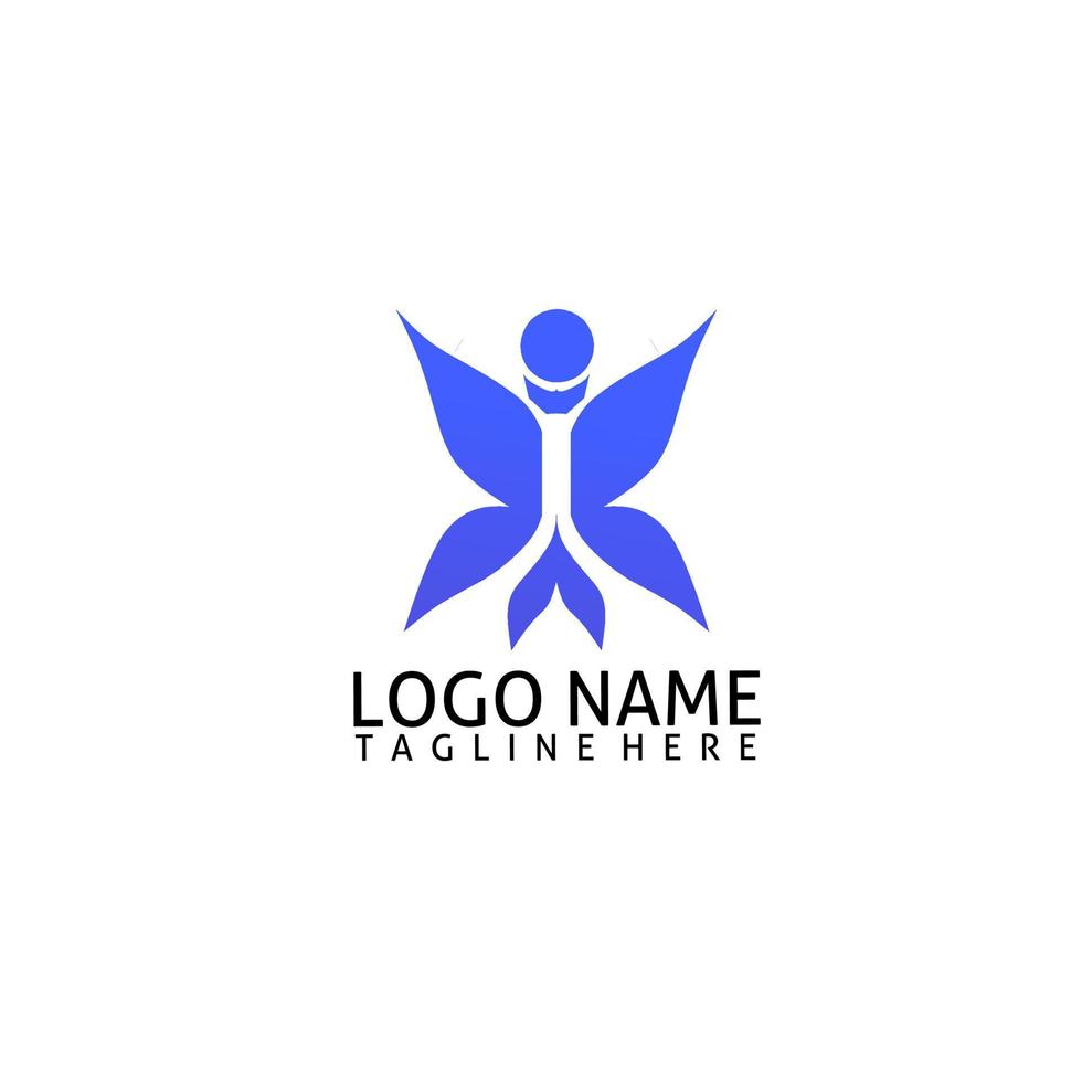 Blue butterfly simple abstract mascot logo vector