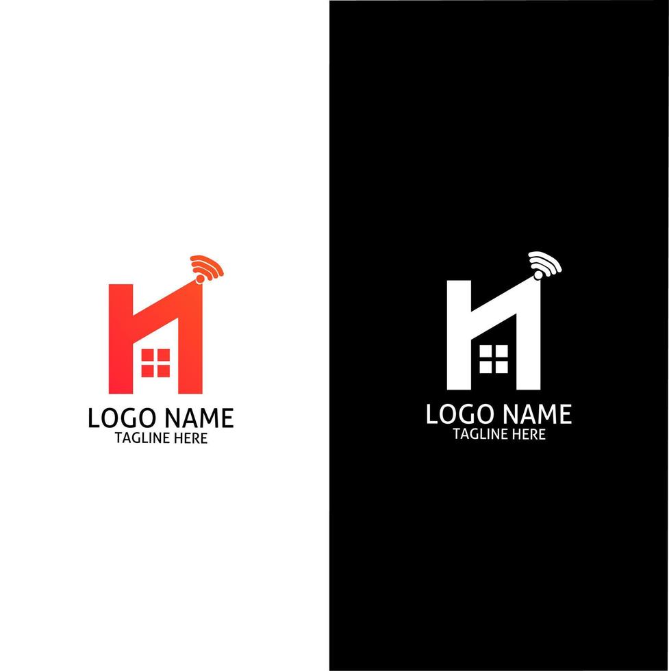 el logo es una combinación de las iniciales letra h, casa y red vector