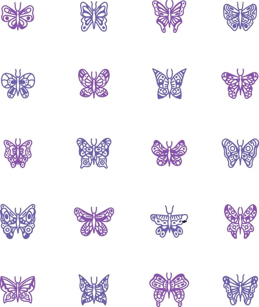 mariposas rosadas y moradas, ilustración, vector sobre fondo blanco.