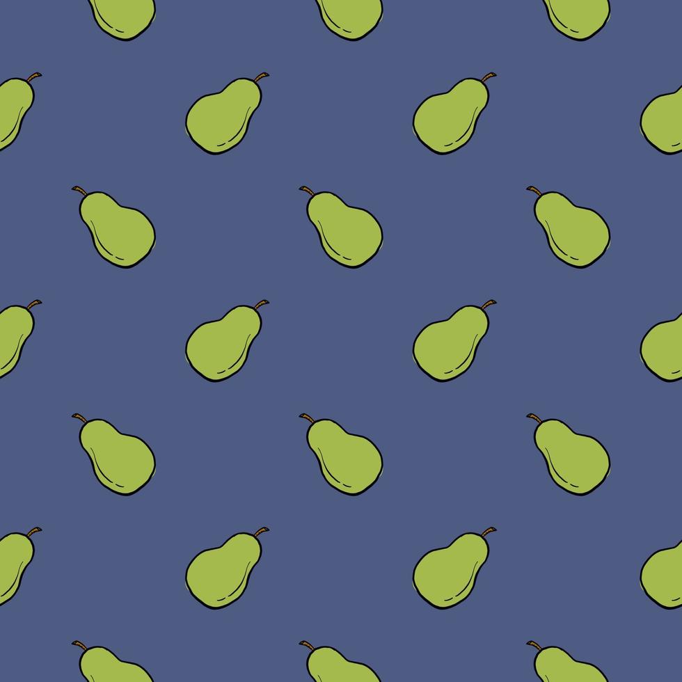 Green pear ,seamless pattern on dark blue background. vector