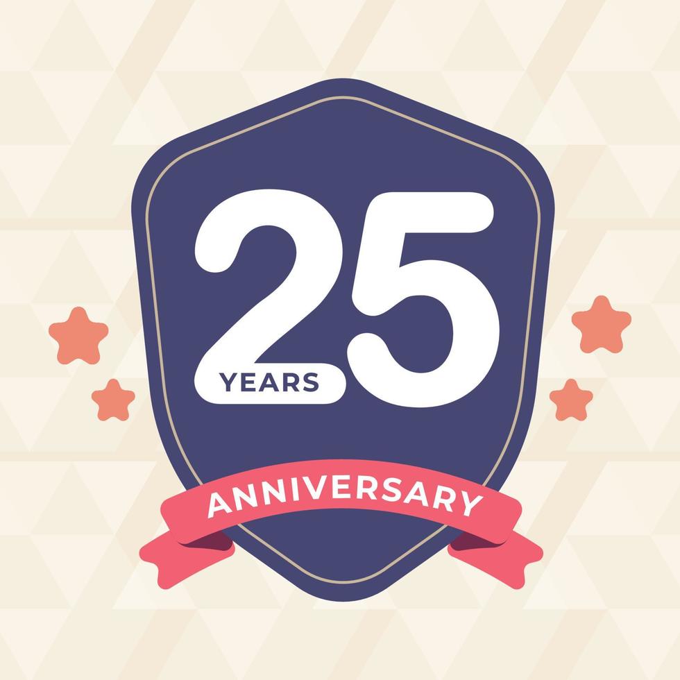 25th twenty five anniversary Celebrating icon logo label Vector event gold color shield