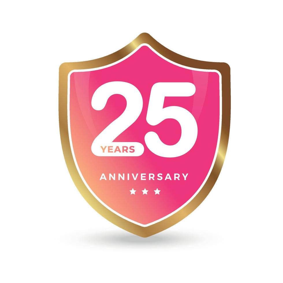 25th twenty five anniversary Celebrating icon logo label Vector event gold color shield