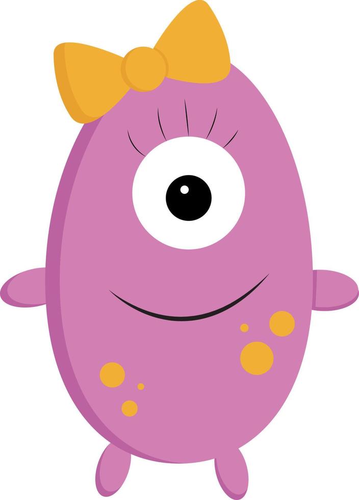 Monster with bow, vector or color illustration.