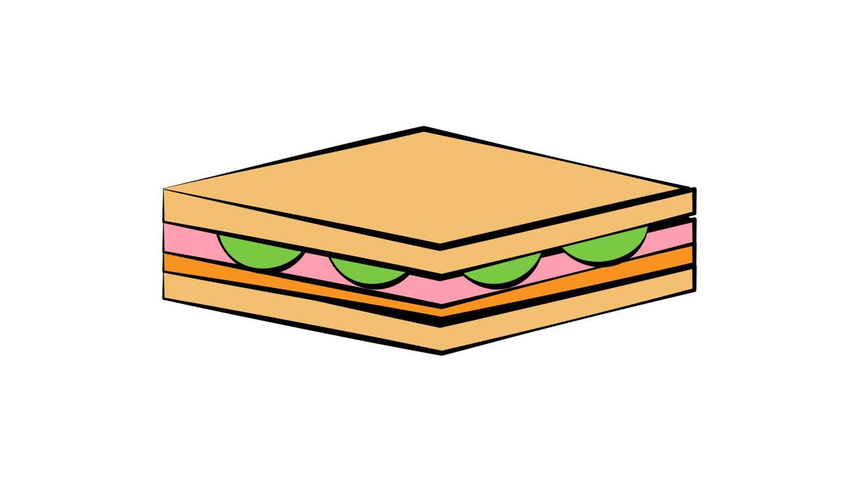 sandwich with filling on a white background, vector illustration. appetizing sandwich with meat, sausage, cheese and herbs. filling on white bread. fast food snack. fast food