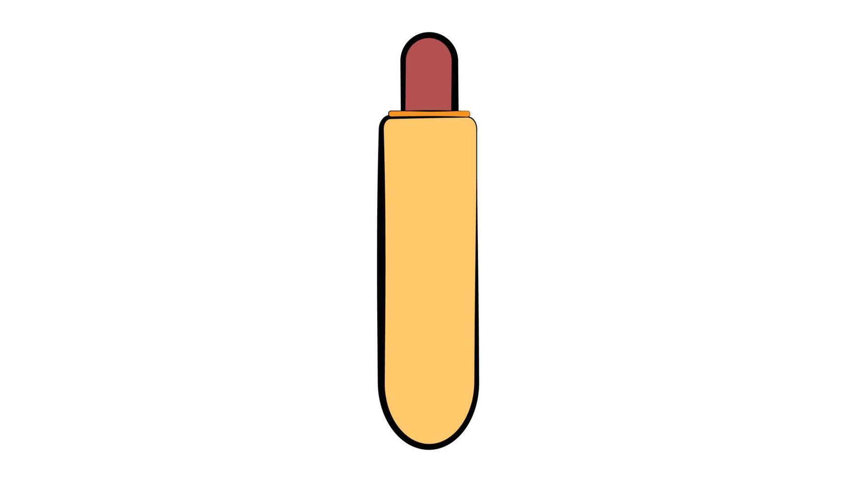 hot dog on white background, vector illustration. vertical bun with a hole, inside a sausage. thin French hotdog. fast food food, bun with mustard and ketchup