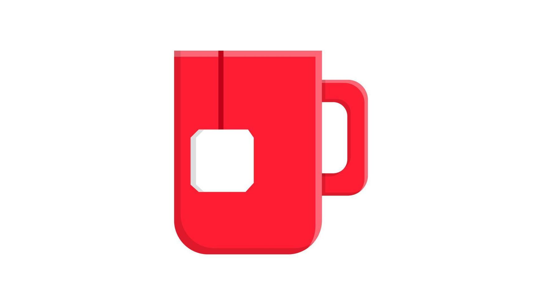 taza de té rojo con una bolsita de té en el interior sobre un fondo blanco, ilustración vectorial. té cerimonium, ritual diario para el almuerzo. bebida de té de hermosas tazas, tiempo de postre vector