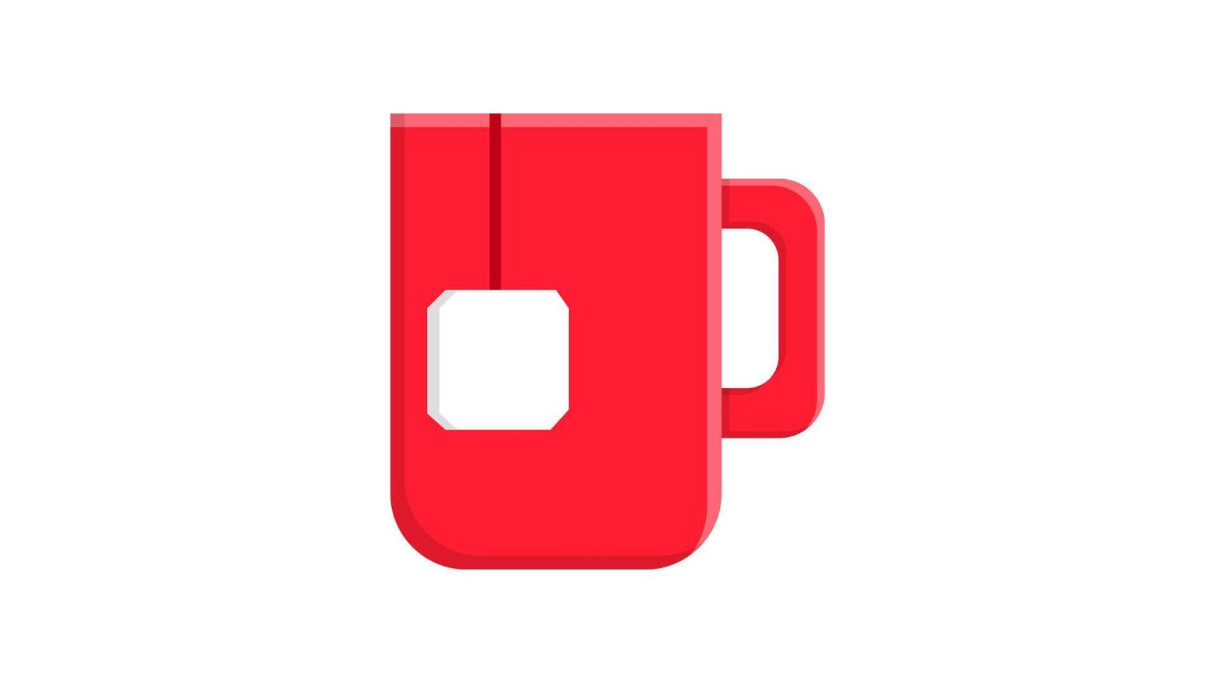 mug of red tea with a tea bag inside on a white background, vector illustration. tea cerimonium, daily ritual for lunch. tea drink from beautiful mugs, dessert time