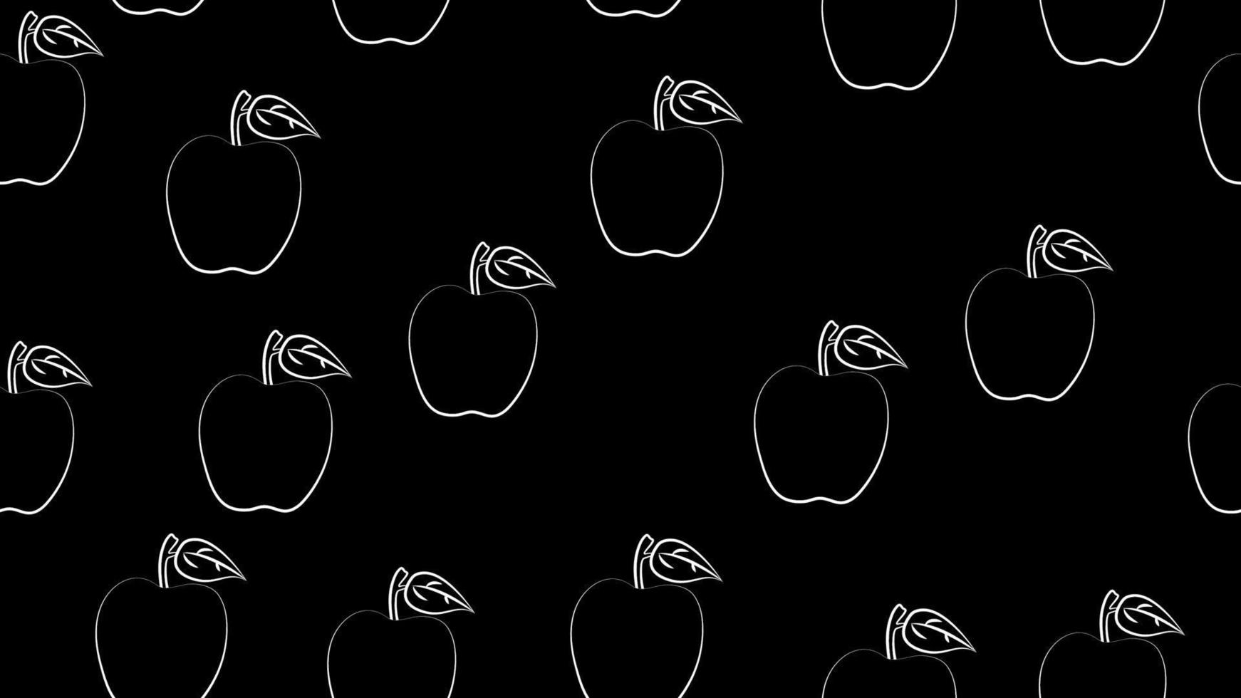 patrón sin costuras de manzana y rebanada con semilla sobre fondo negro. Ilustración de vector de frutas manzanas rojas