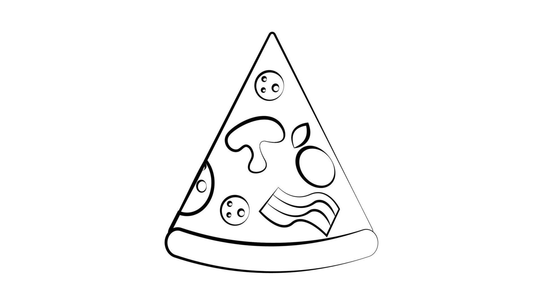 slice of pizza on a white background, vector illustration. triangular pizza stuffed with mushrooms, bacon and salami. appetizing pizza, high-calorie fast food snack