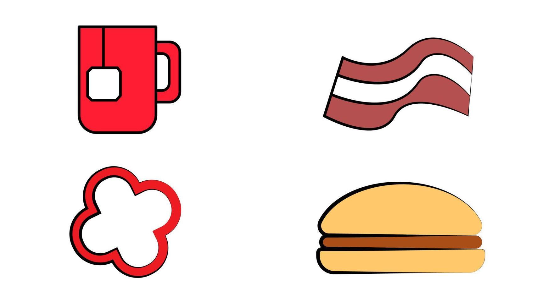 Pack of breakfast meal includes a burger, bacon, tea and coffee cup for a restaurant menu of fast food vector