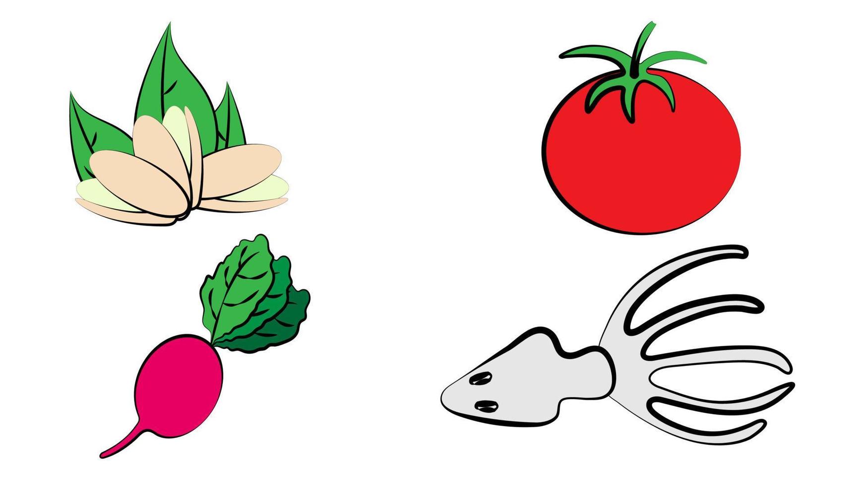 conjunto de colores con verduras, pegatinas de dibujos animados vectoriales vector