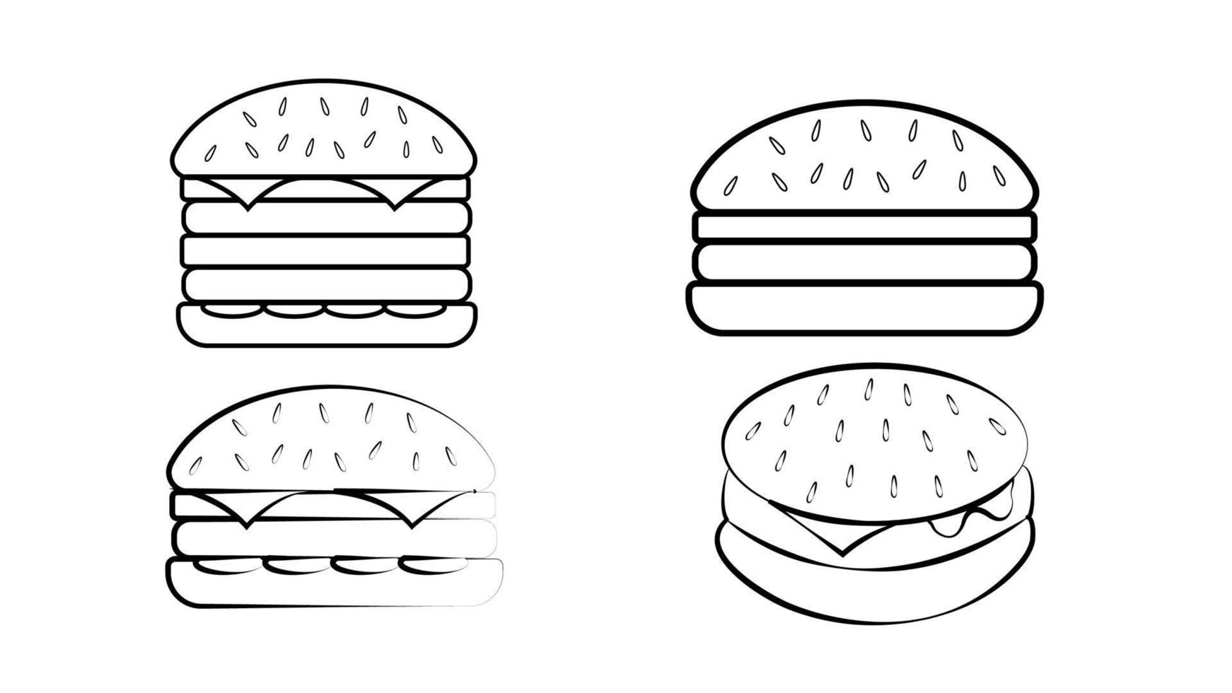 Burger icons set. Outline set of burger vector icons for web design isolated on white background