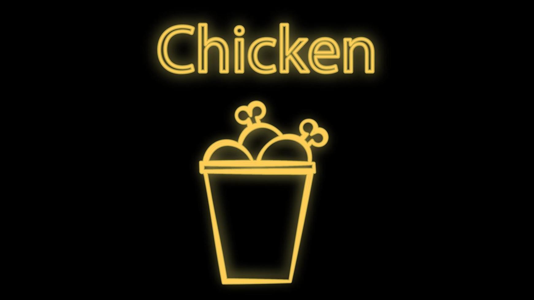 chicken legs on a black background, vector illustration. neon sign. neon orange color. glowing box with the inscription chicken. breaded chicken legs, fast food food, quick snack