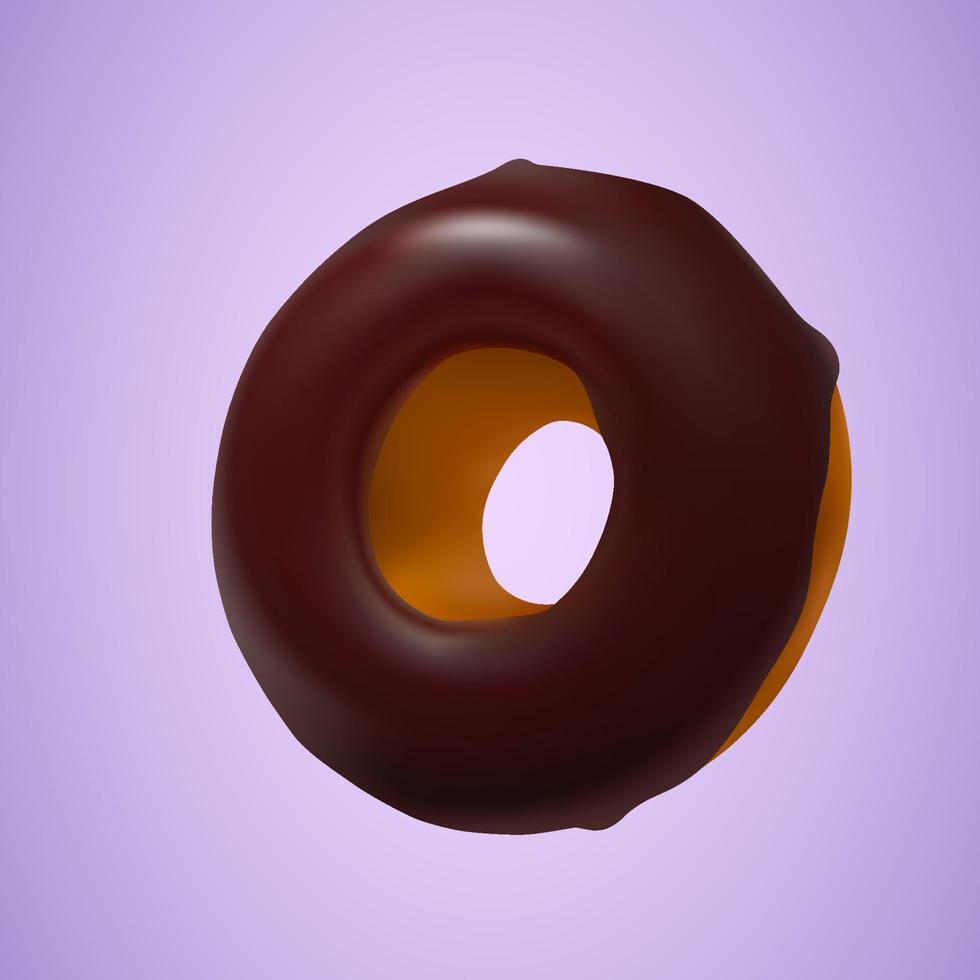 A donut in a cute 3D style with chocolate glaze. Vector illustration of food. Delicious sweet dessert