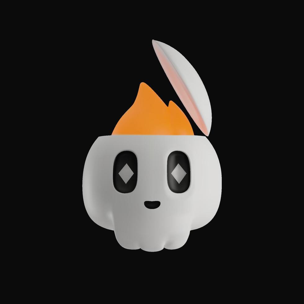 3d skull with fire in a trendy style. Cute vector illustration for Halloween
