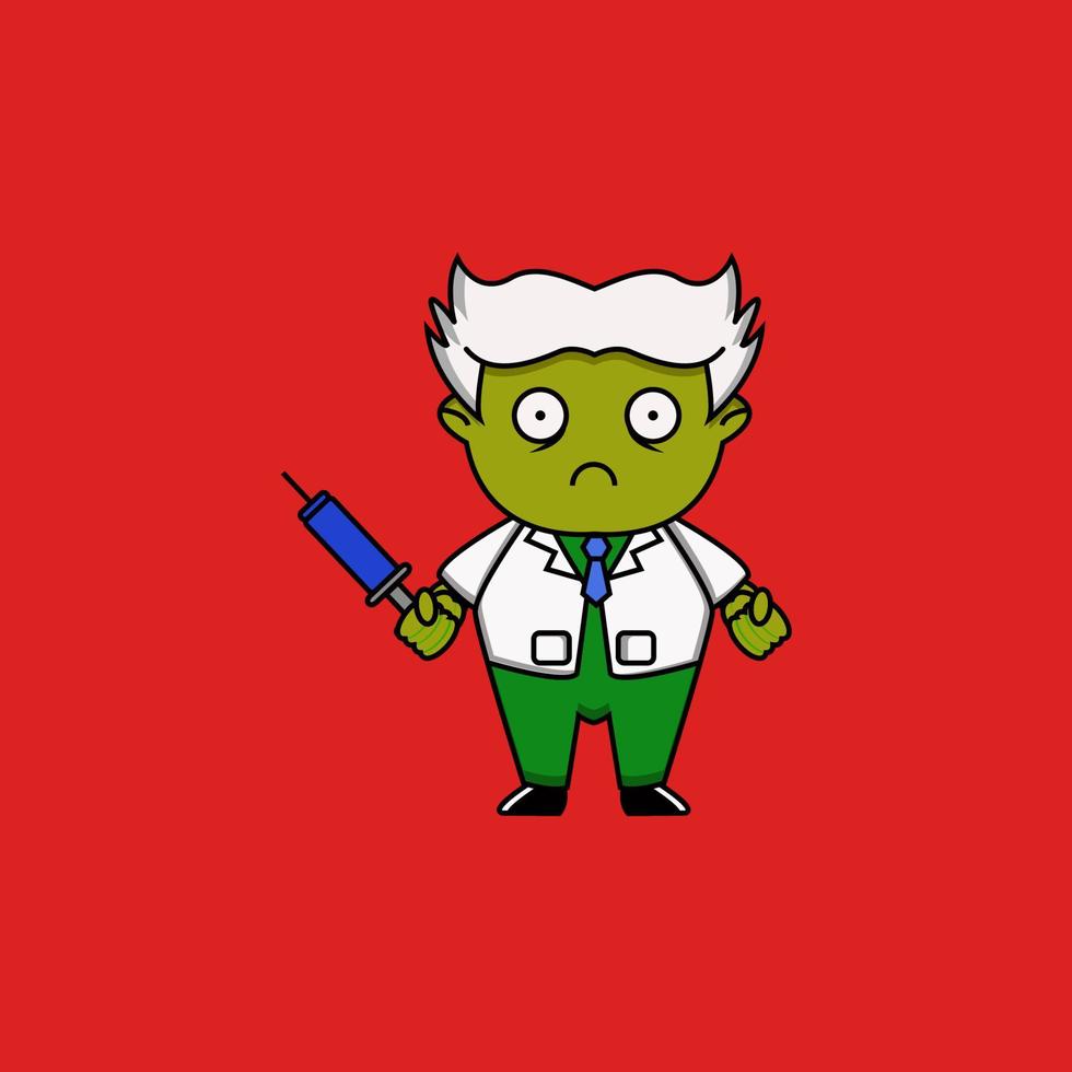 lindo vector ilustración de mascota zombie doctor sosteniendo una jeringa