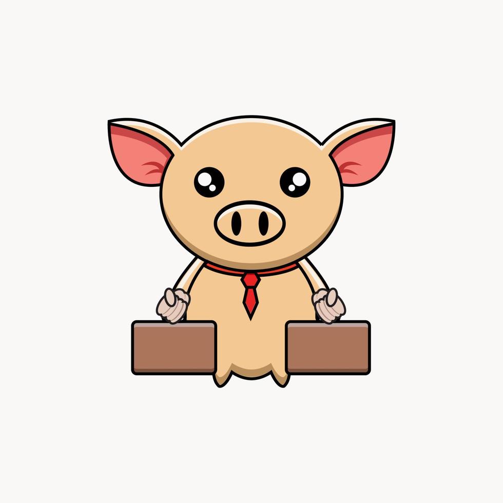 cute office worker pig mascot illustration vector