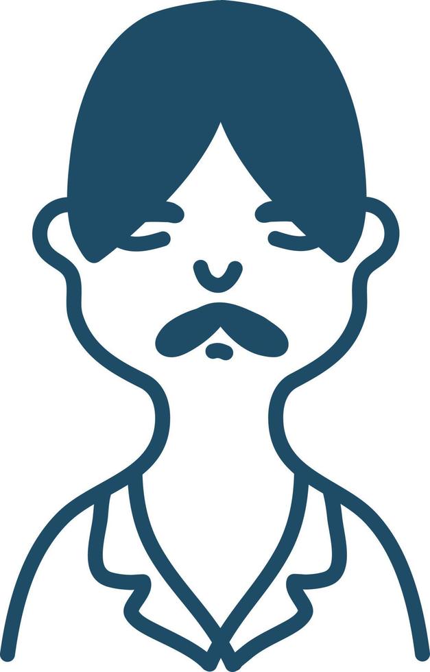 hombre con pelo más largo y bigote, ilustración, vector sobre fondo blanco.