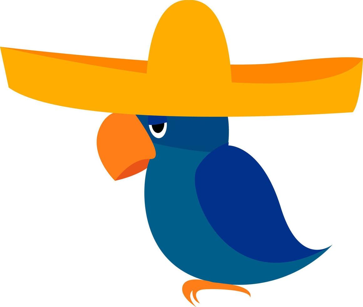 pájaro con sombrero, ilustración, vector sobre fondo blanco.