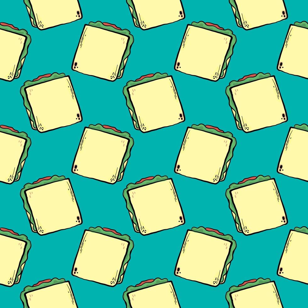 Toasted sandwish ,seamless pattern on green background. vector