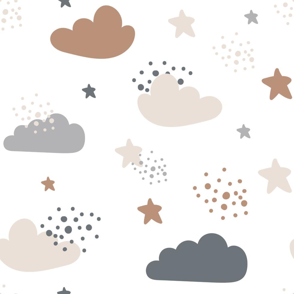 Cute cartoon Bohemian nursery pattern. Boho vector print for wall decor in children's bedroom. Seamless pattern with cartoon rainbow, sun
