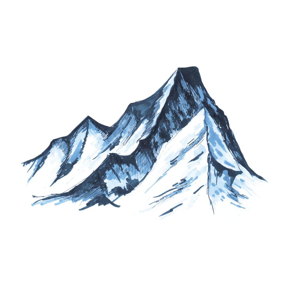 ilustración de acuarela de montañas de pico alto azul sobre blanco norte vector