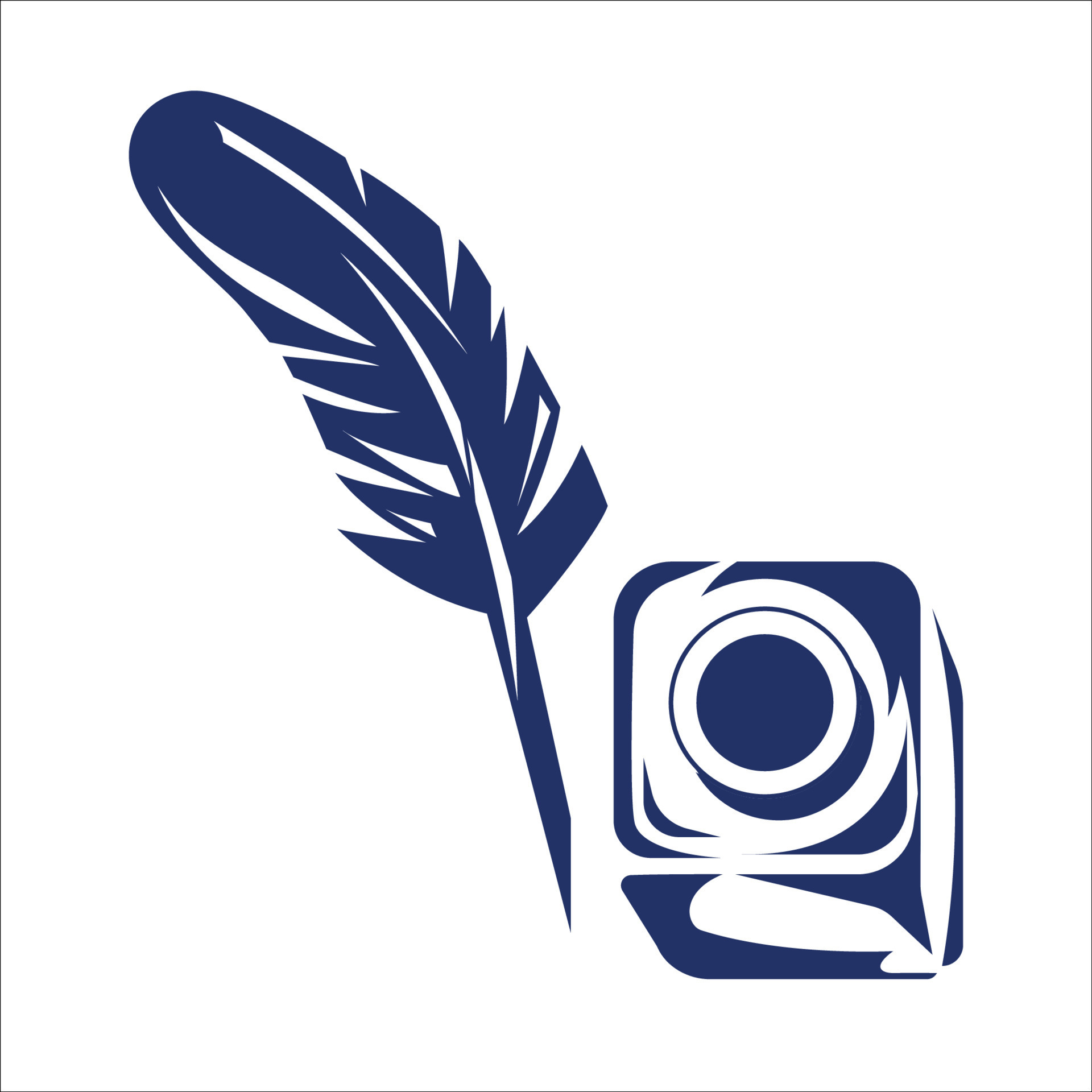 Inkwell and feather pen logo template. Ink bottle and quill pen vector ...