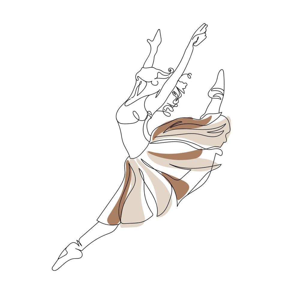 Continuous Line Art Drawing. Ballet Dancer ballerinain nude colors beige vector