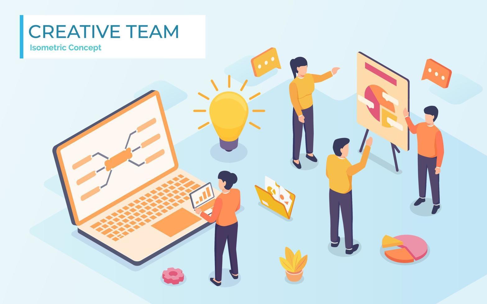 Flat style idea brainstorming creative team concept web info graphics vector illustration. Creative people collection.