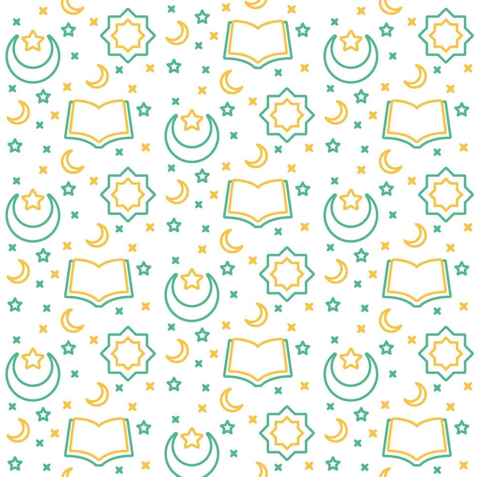 Islamic icon pattern ornament open book quran crescent moon star with dual tone color modern flat design, vector