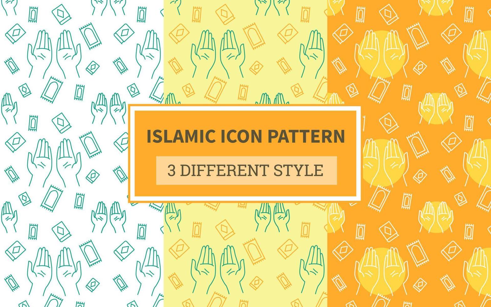Islamic icon pattern praying hand religion carpet decoration quran with bundling version three different style flat design. vector