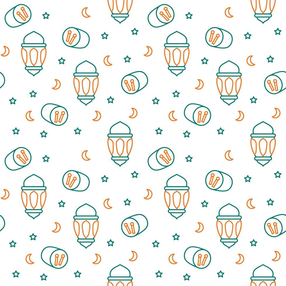 Lantern icon pattern spread bedug drum crescent moon lamp antique with dual tone color flat style design vector