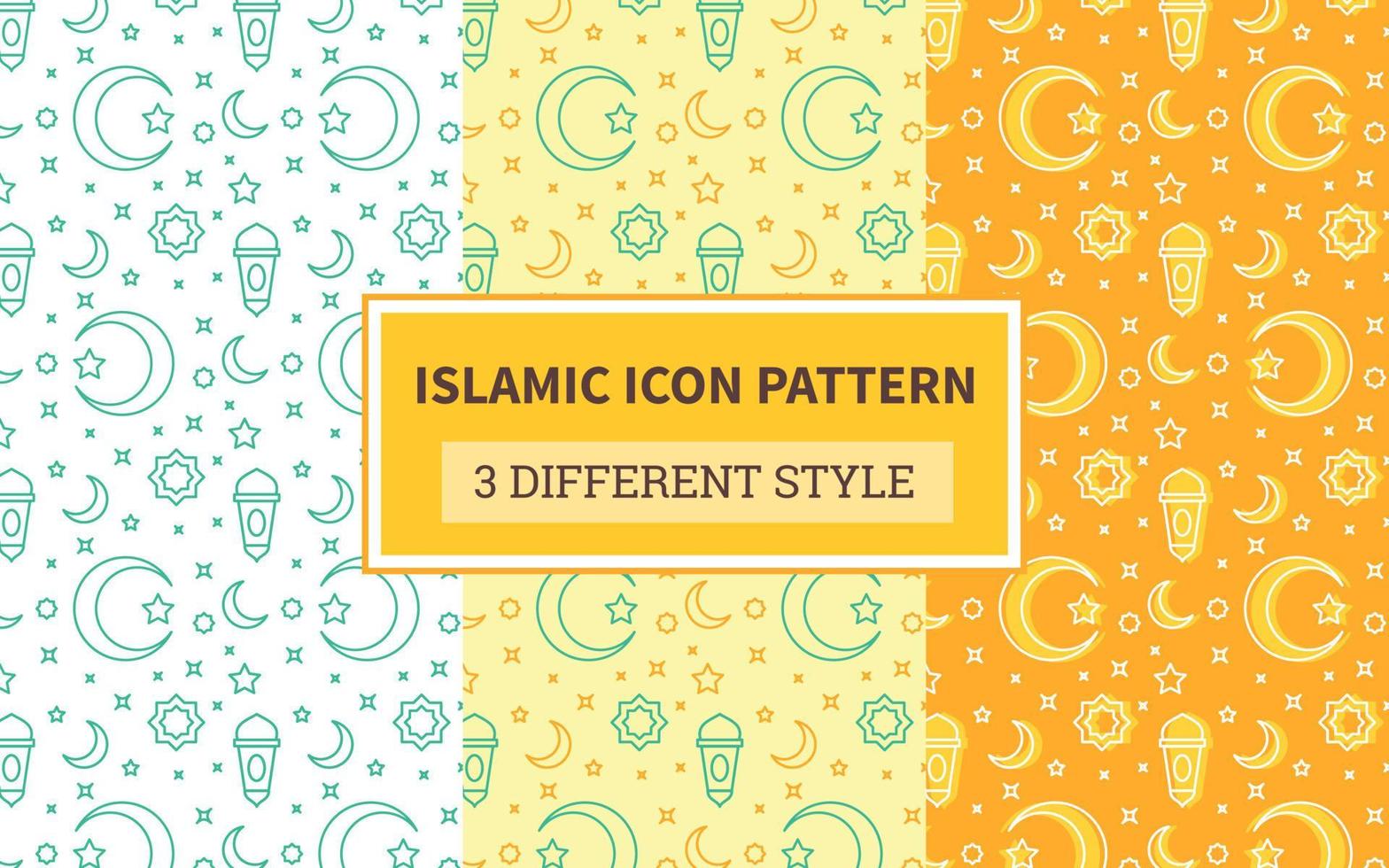 patrón de icono islámico linterna luna creciente estrella de adorno con versión de paquete tres diseño plano de estilo diferente vector