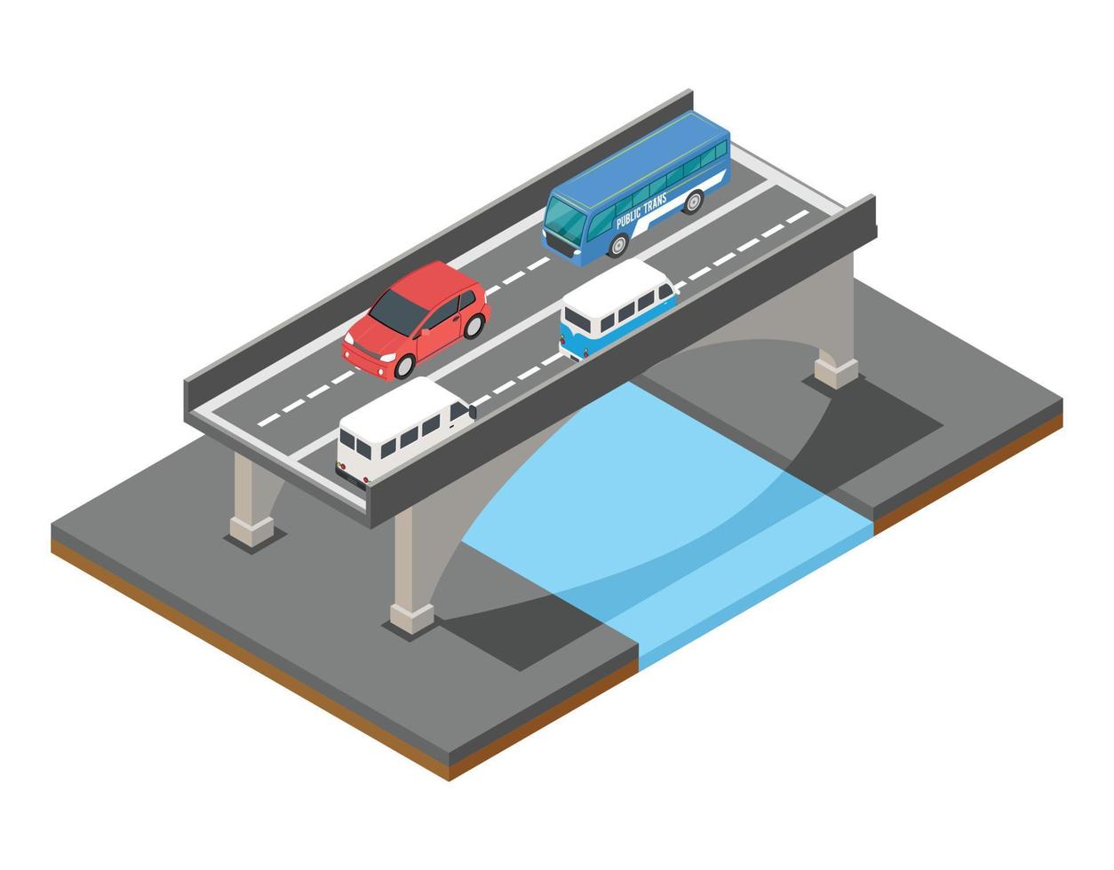 Isometric illustration of the concept of bridge traffic, vector illustration Suitable for Diagrams, Infographics, And Other Graphic assets