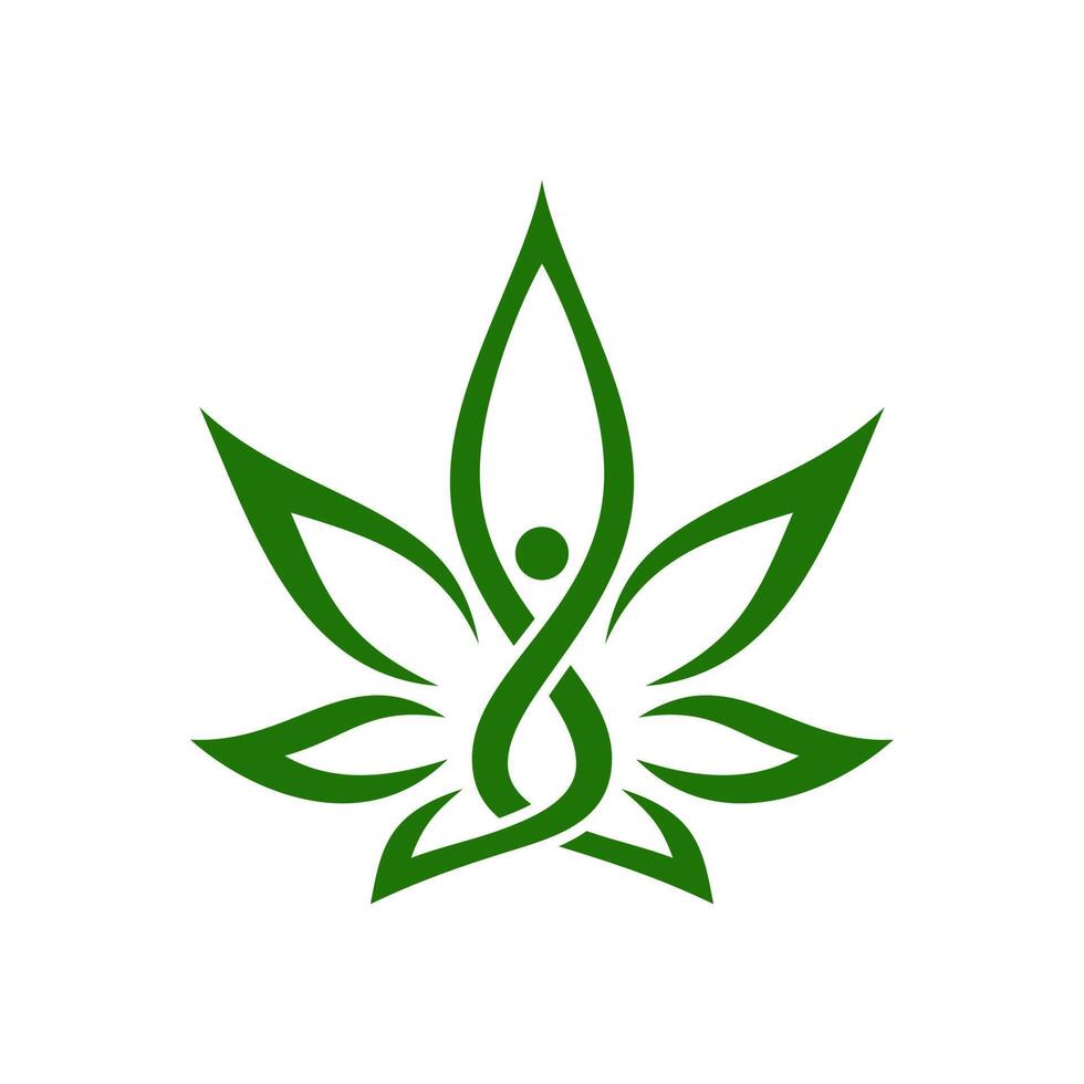 una ilustración del logotipo de una mezcla de personas sanas y hojas de marihuana, generalmente esto para una empresa de cbd vector