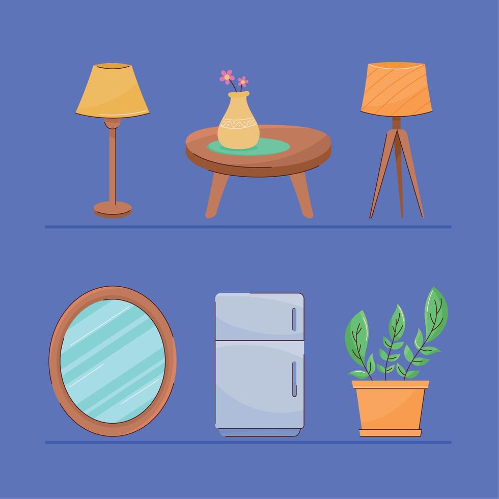 six house things icons vector