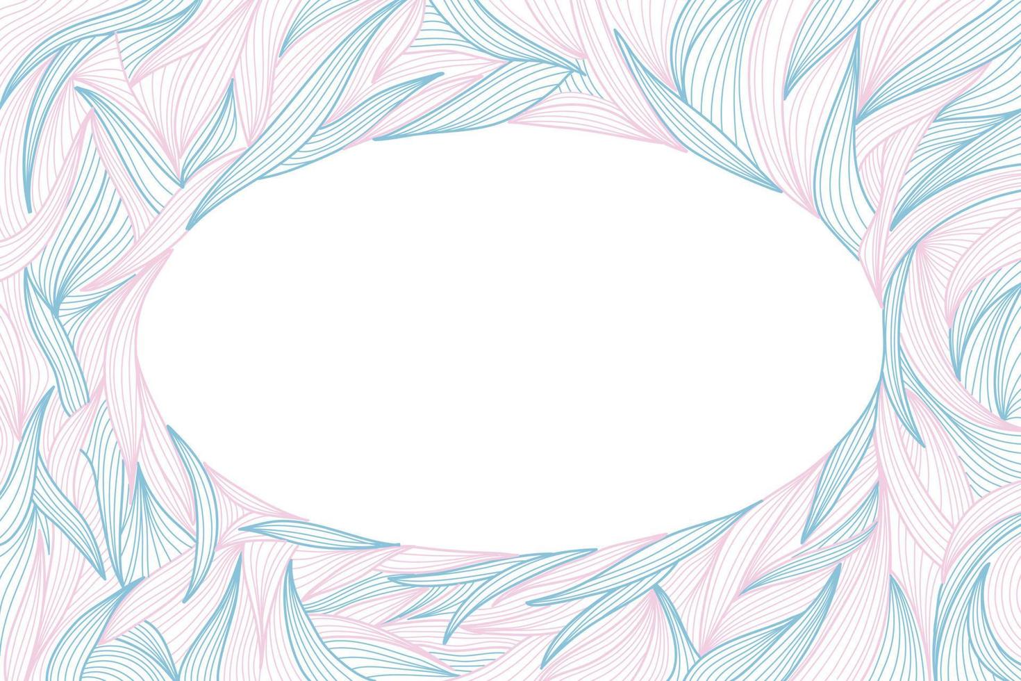 Leaves frame line blue and pink background vector