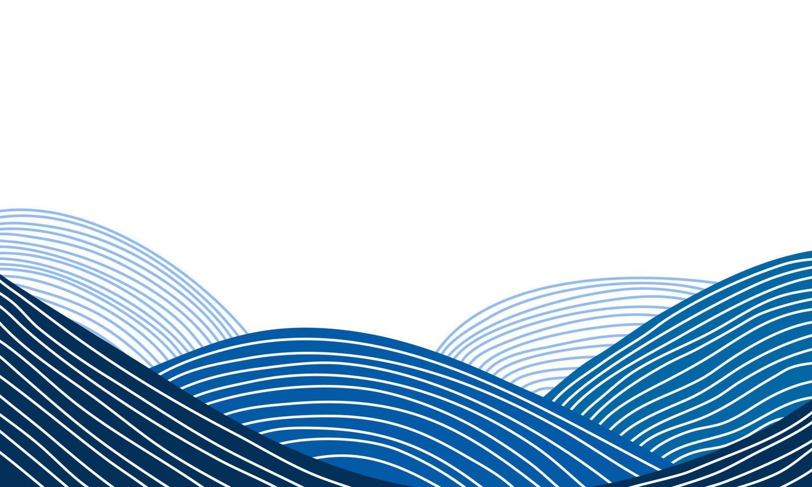 Ocean wave vector blue background Japanese design line curve