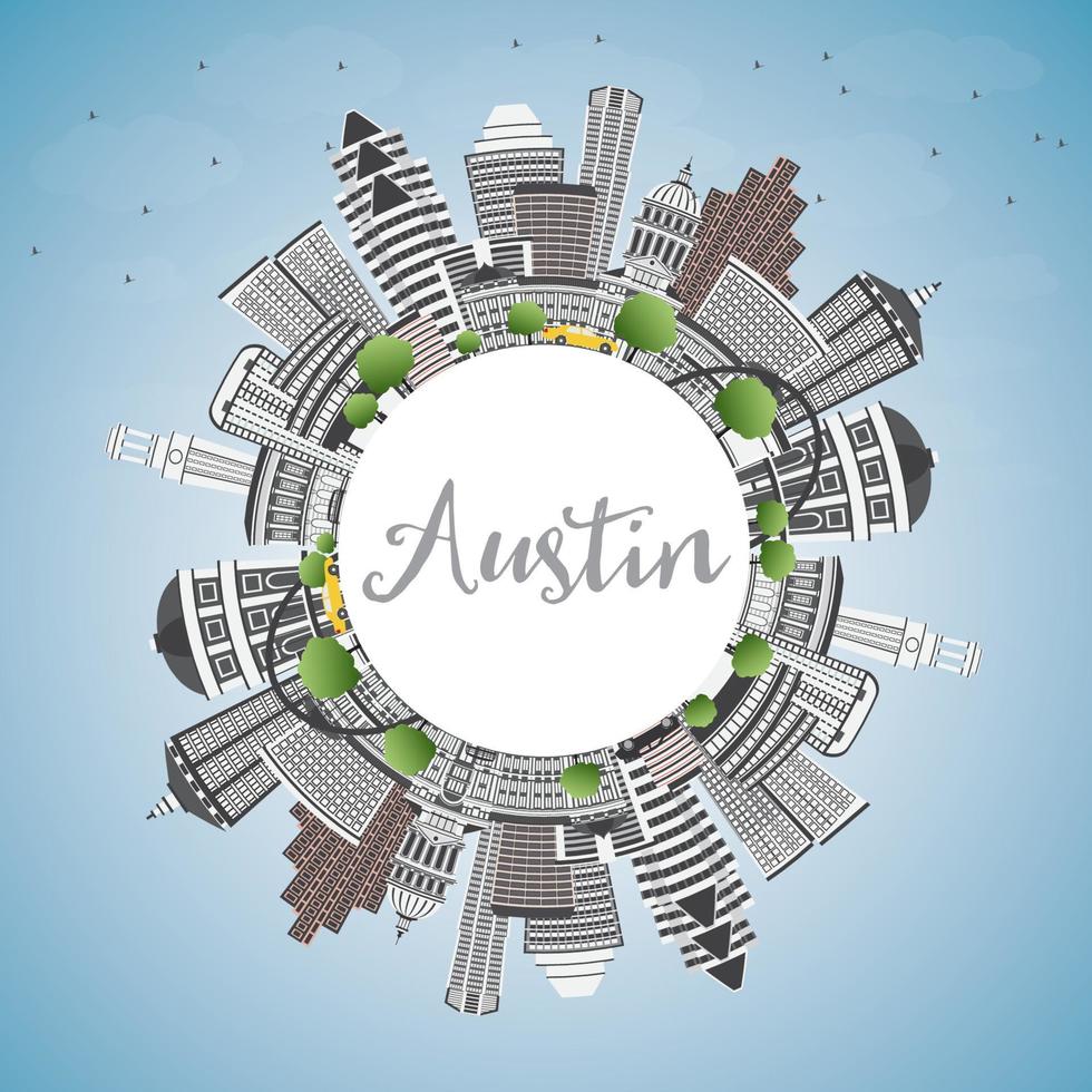 Austin Skyline with Gray Buildings, Blue Sky and Copy Space. vector