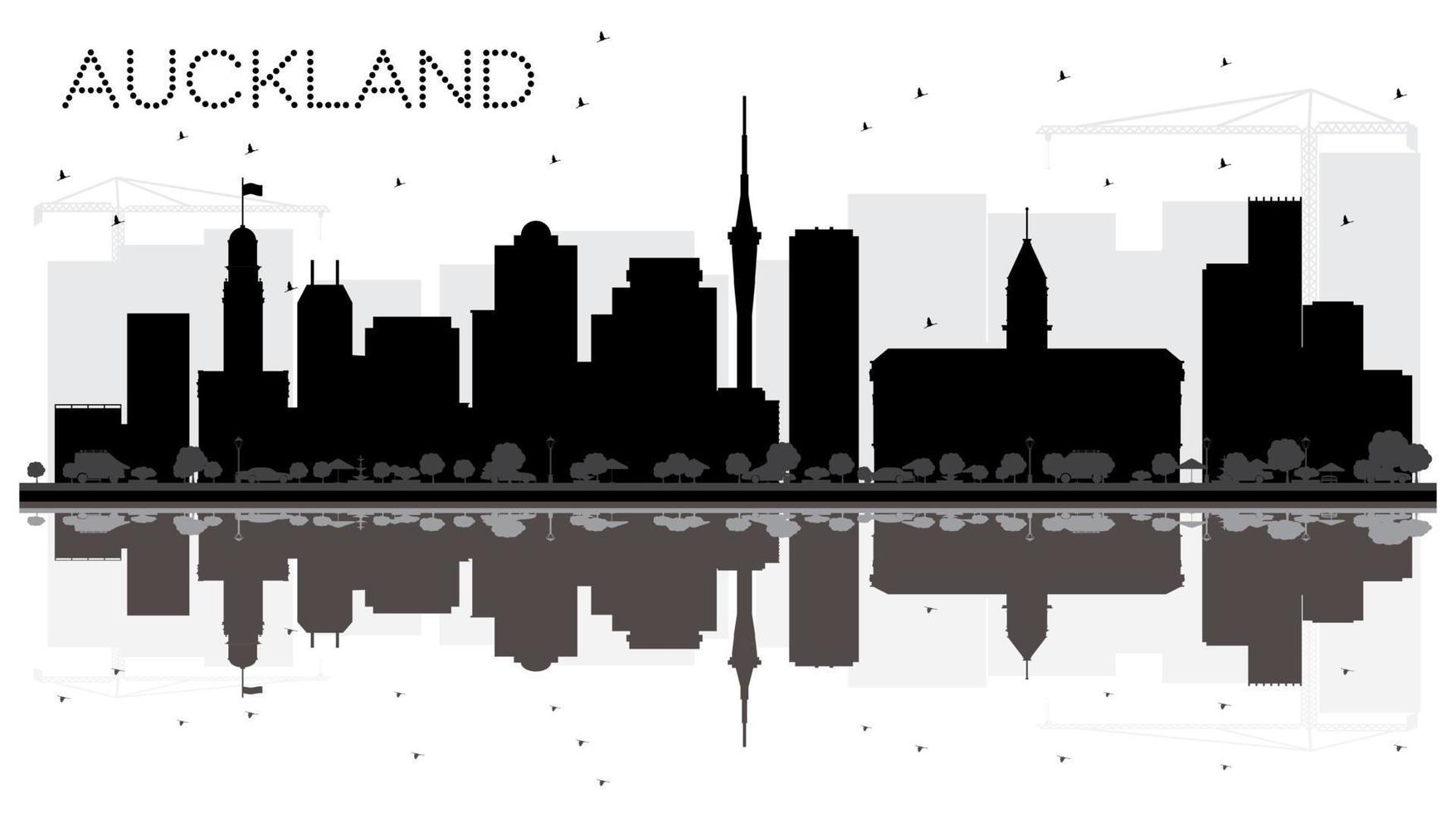 Auckland New Zealand City skyline black and white silhouette with Reflections. vector