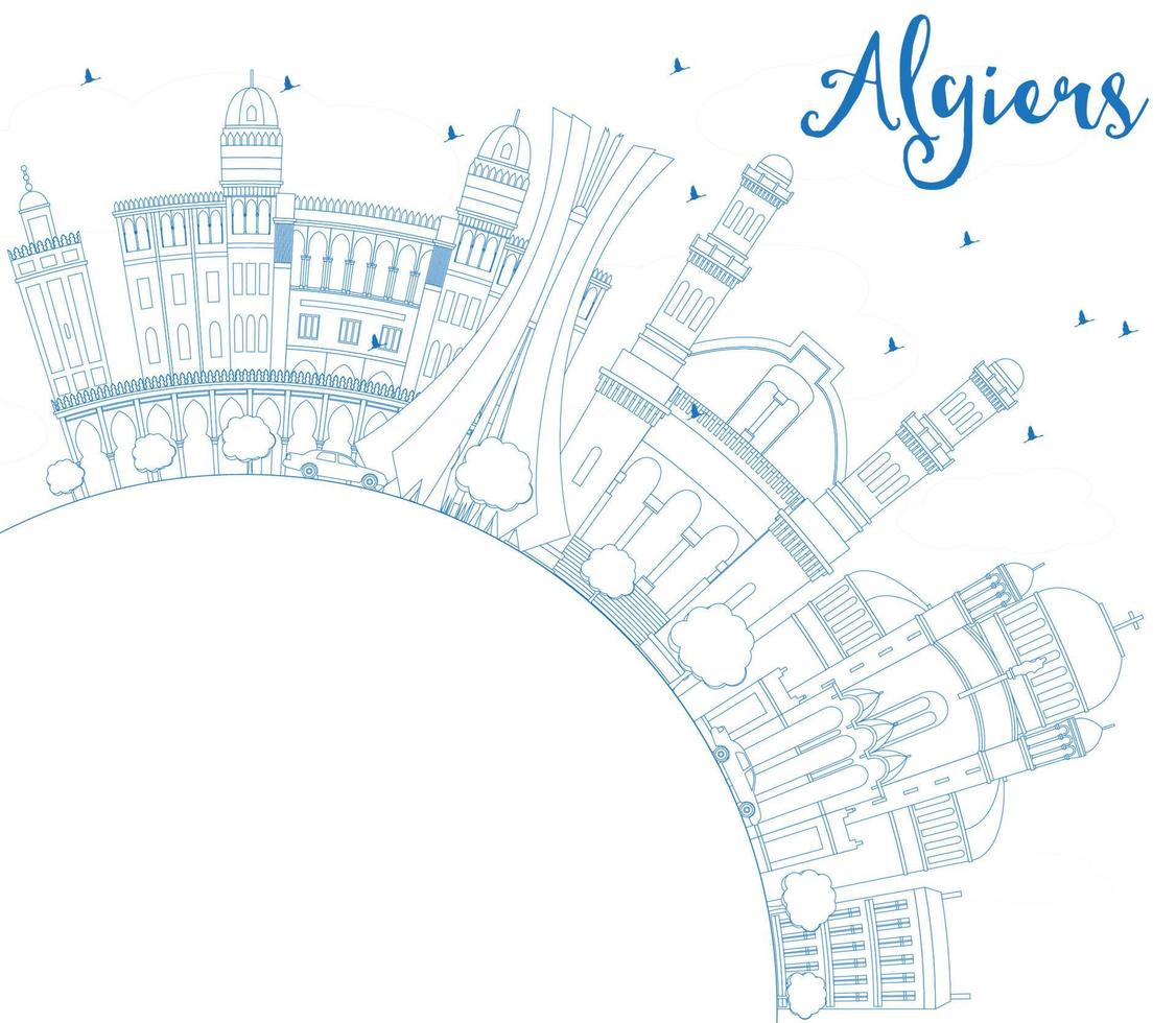 Outline Algiers Skyline with Blue Buildings and Copy Space. vector