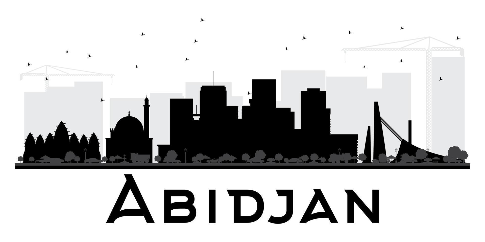 silueta en blanco y negro del horizonte de la ciudad de abiyán. vector