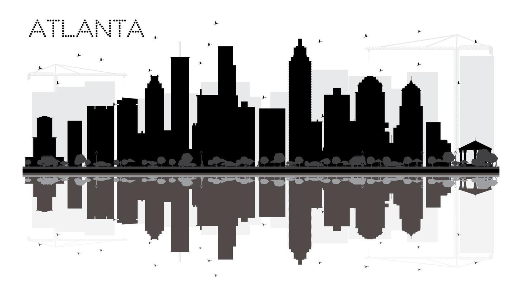 Atlanta City skyline black and white silhouette with reflections. vector