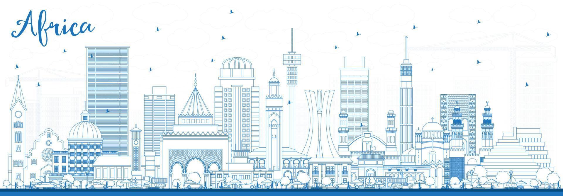 Outline Africa Skyline with Famous Landmarks. vector