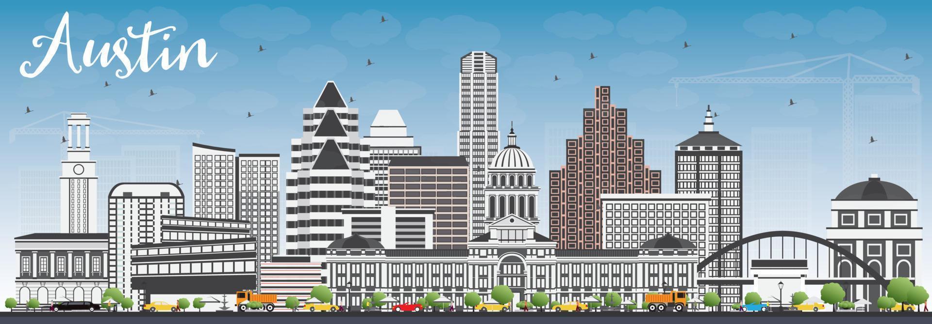 Austin Skyline with Gray Buildings and Blue Sky. vector