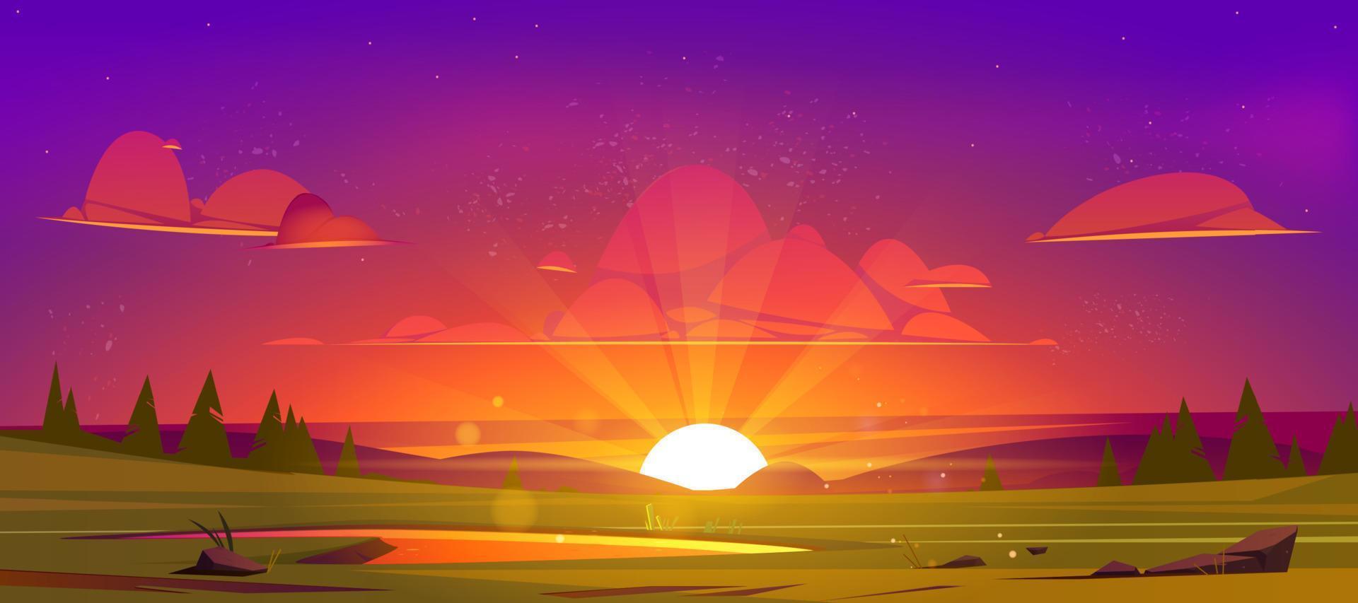 Cartoon nature landscape beautiful sunset at field 13864033 Vector Art at  Vecteezy