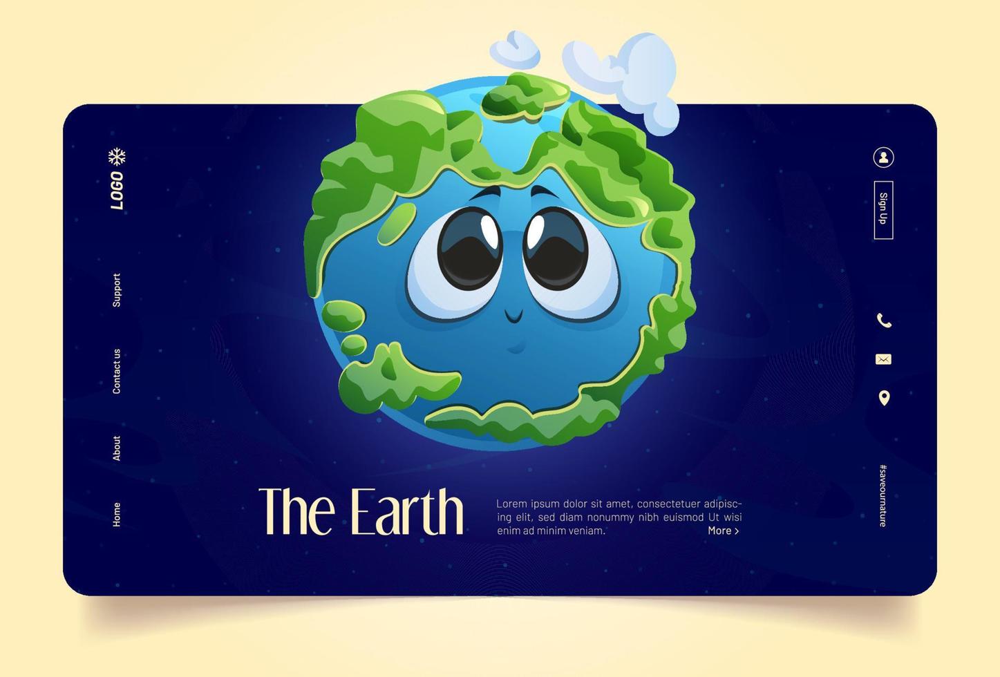 Earth banner with cute planet character in cosmos vector