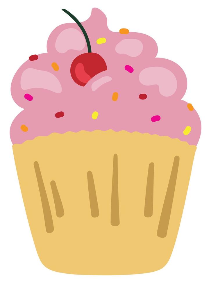 Vanilla cupcake with cherry. vector