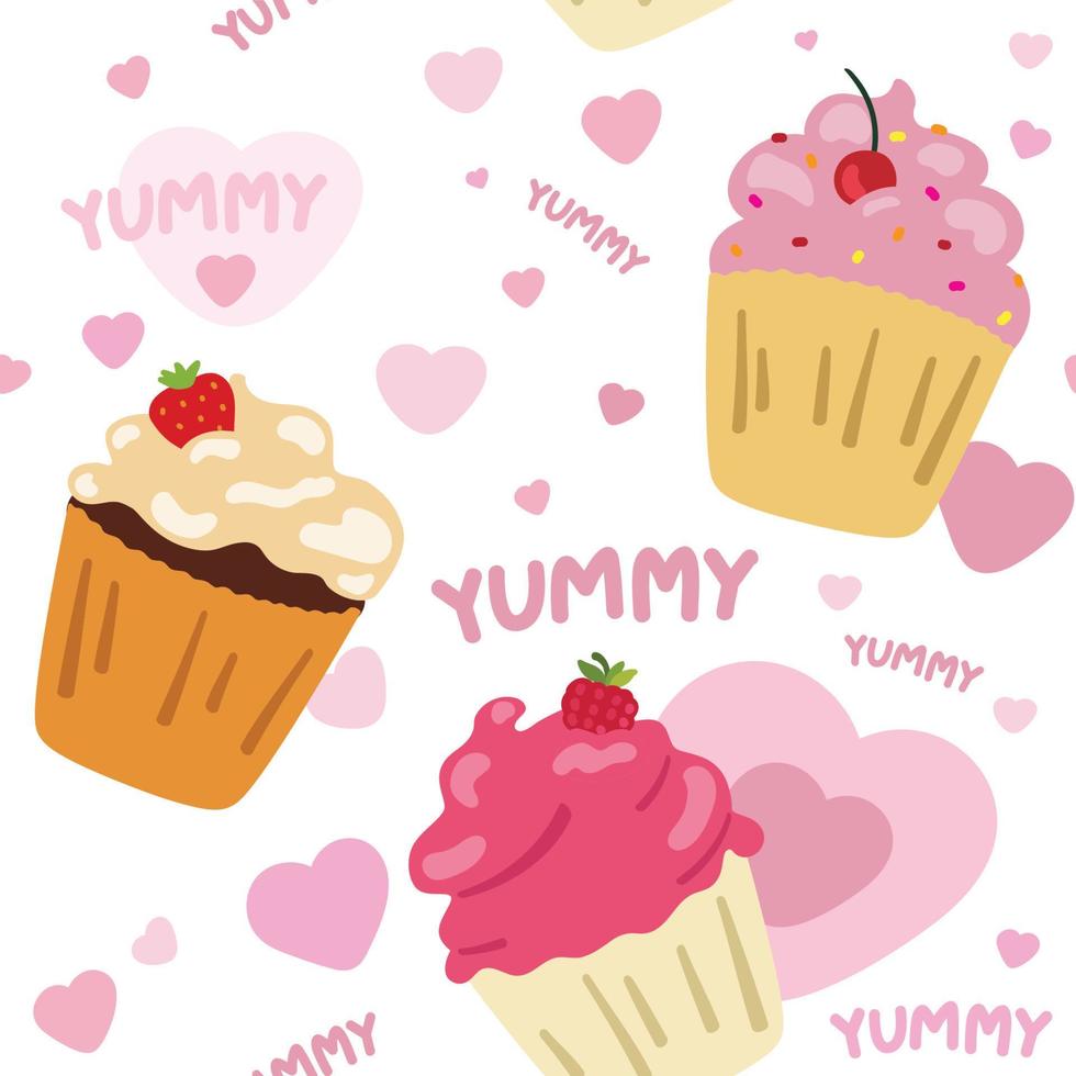 Fruit cupcakes seamless pattern. vector